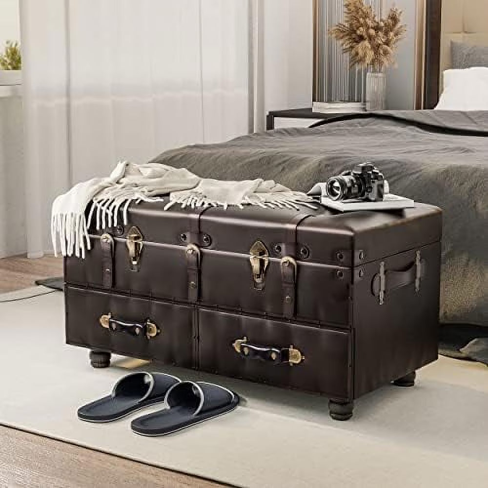 Vintage Faux Leather Ottoman Bench V73058