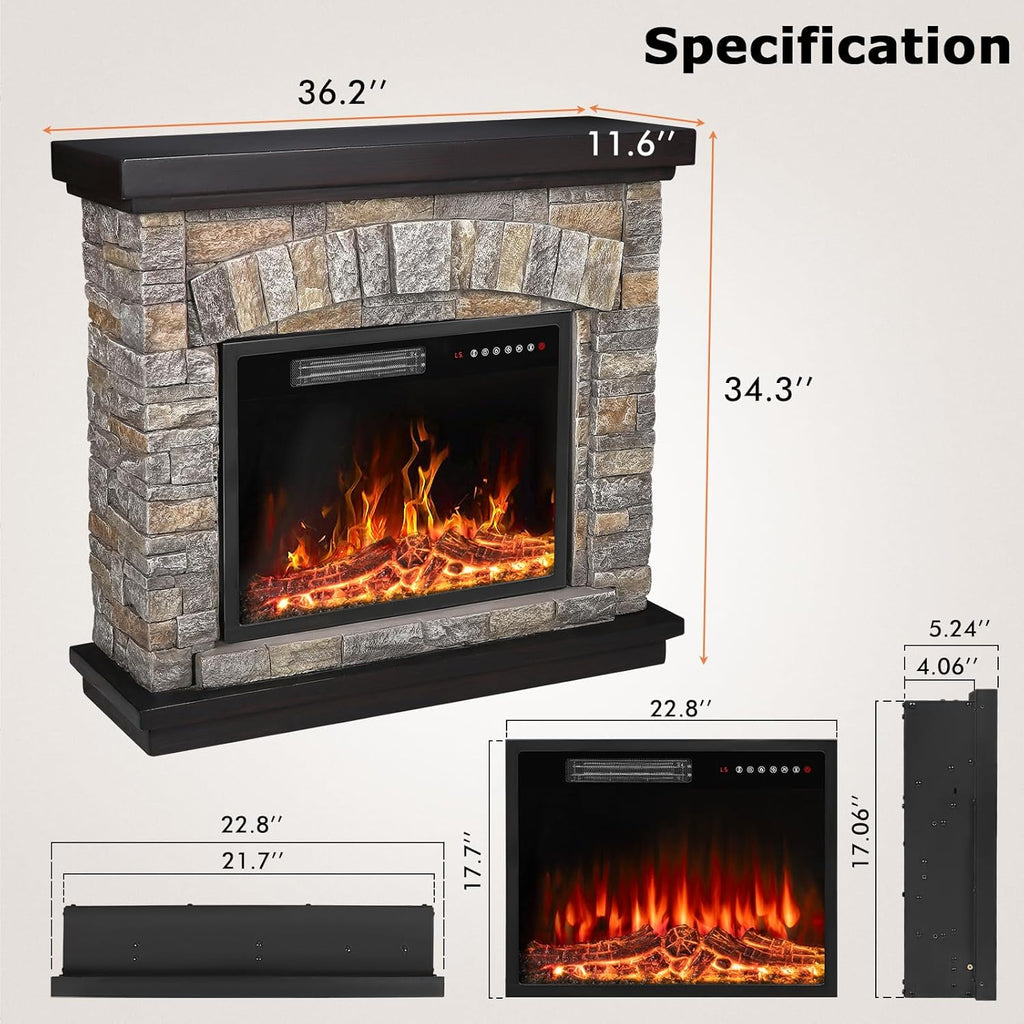 36 inch Freestanding Stone Electric Fireplace Heater TV Stand with Remote Control V304