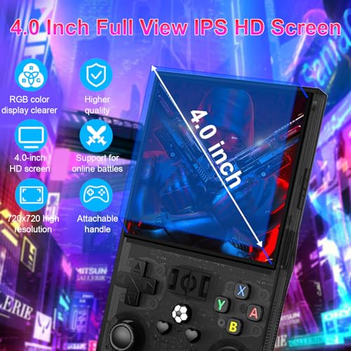 Retro Handheld Game Console, 4-inch IPS Screen, 64GB TF Card, Black T735