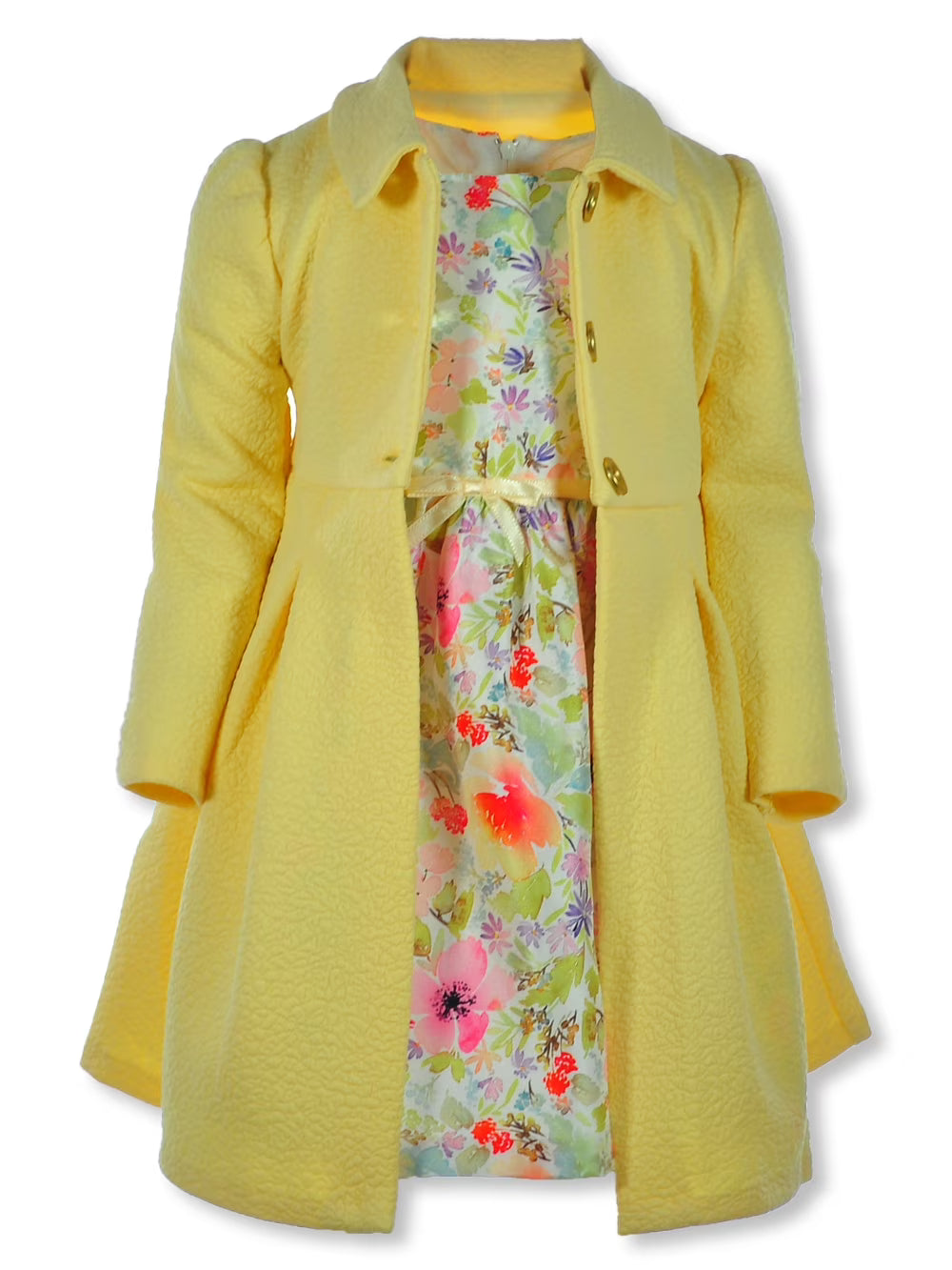 Girls' 2-Piece Floral Dress With Jacket Outfit - yellow, 6x W25708