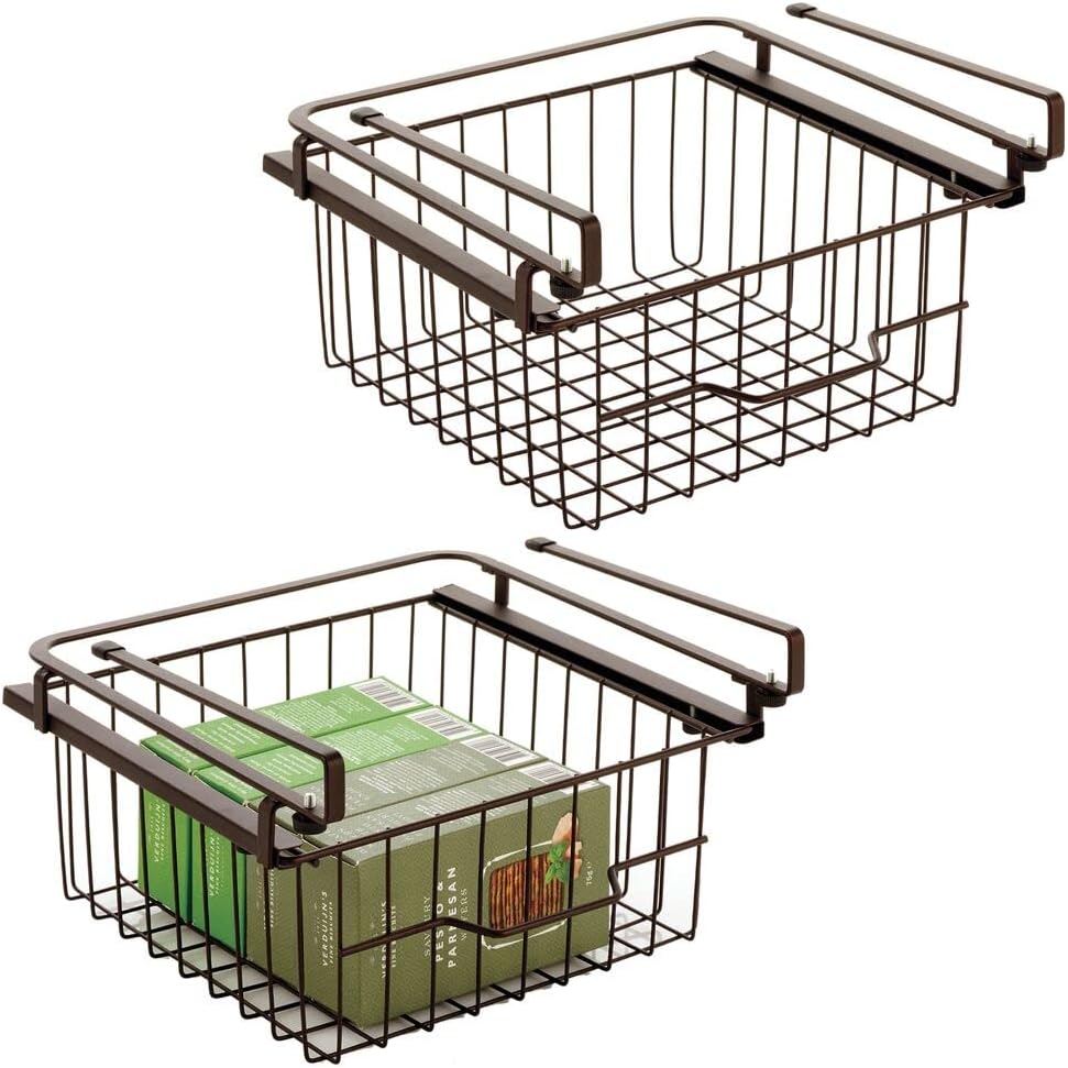 Compact Hanging Pullout Drawer Basket, Metal Wire, 2 Pack, Black G395853