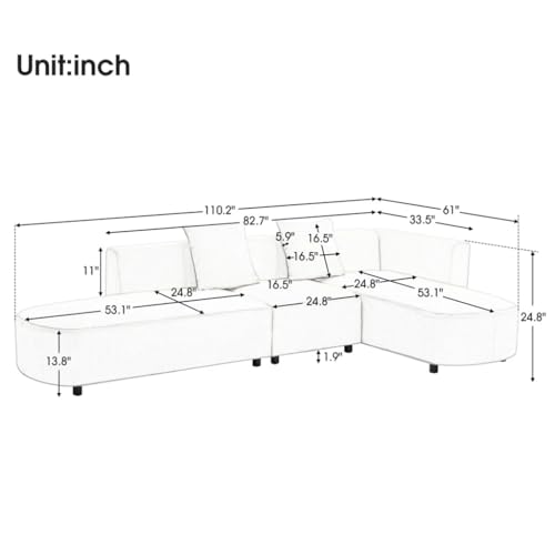 L Shape Upholstery Sofa Couch 110.2''Wx61''Dx24.8''H J824549