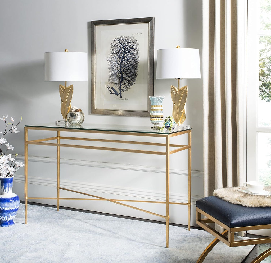 Antique Gold Glass Console Table J49731