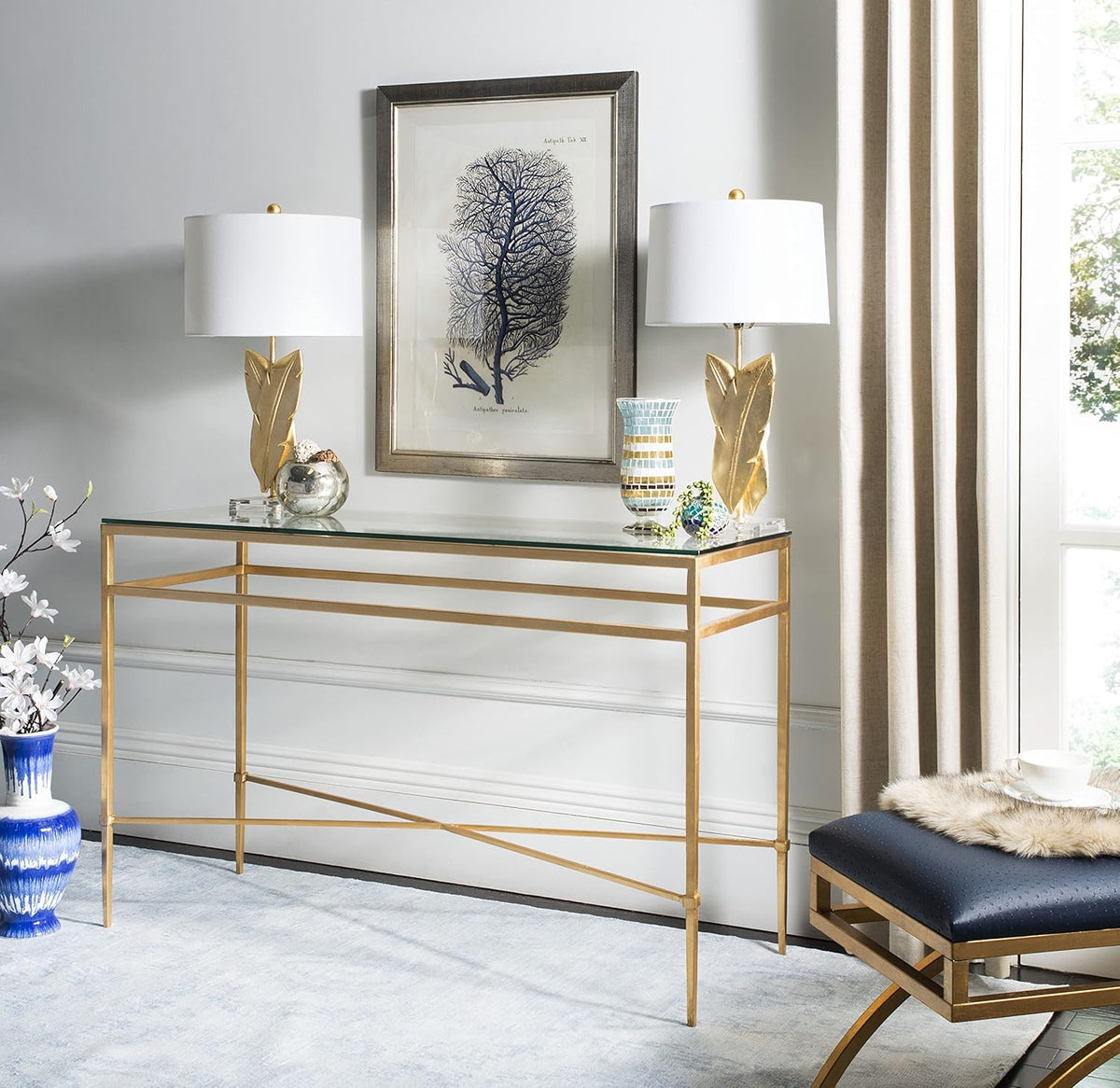 Antique Gold Glass Console Table J49731