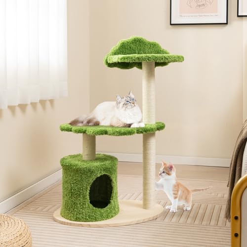 Multi-level Modern Wood Cat Tree with Sisal Scratching Posts A254
