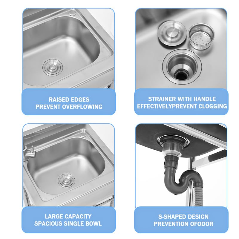 Stainless Steel Single Bowl Free Standing Utility Sink J772