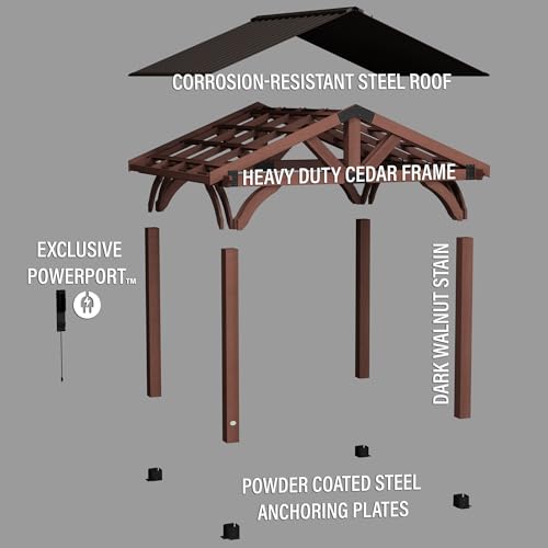 16 ft. x 12 ft. Cedar Wood Gazebo with Thermal Insulated Steel Roof M1147