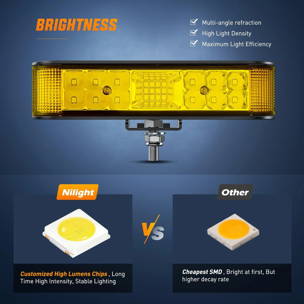 Amber LED Light Bar Pods 2PCS 6.5 Inch 60W Flood Spot Beam Combo Fog Driving Light Wiring Harness Kit A1524