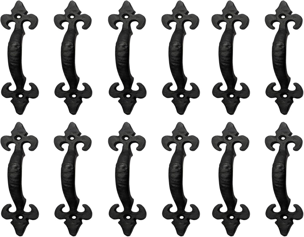 Antique Cast Iron Cabinet Pull Handles, 6.1 x 12 Pack, Matte Black O423