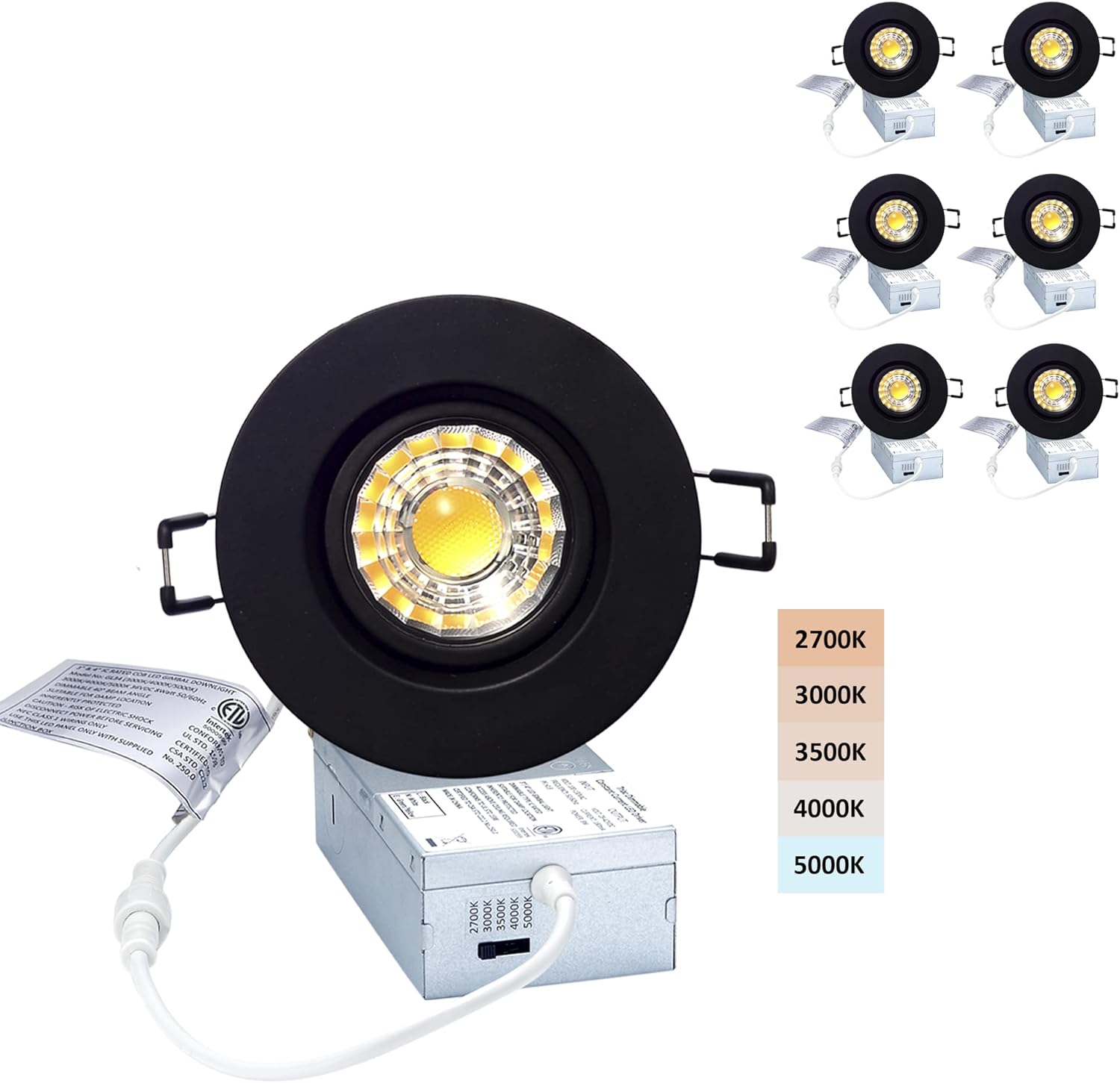 6 Pack Dimmable Recessed Gimbal Downlight with Junction Box Y54410