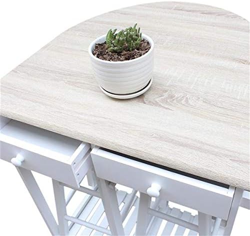 Foldable Dining Cart with Round Stools White U9755