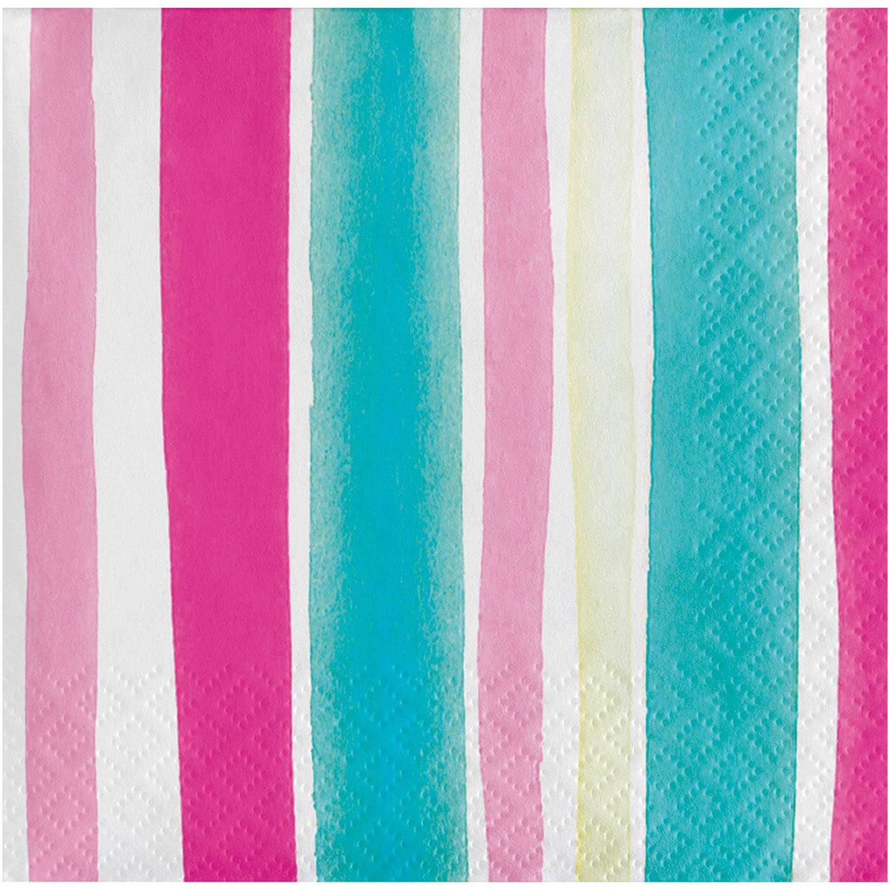 288 3-Ply Pink Blue Yellow Tropical Stripes Beverage Napkins H5604