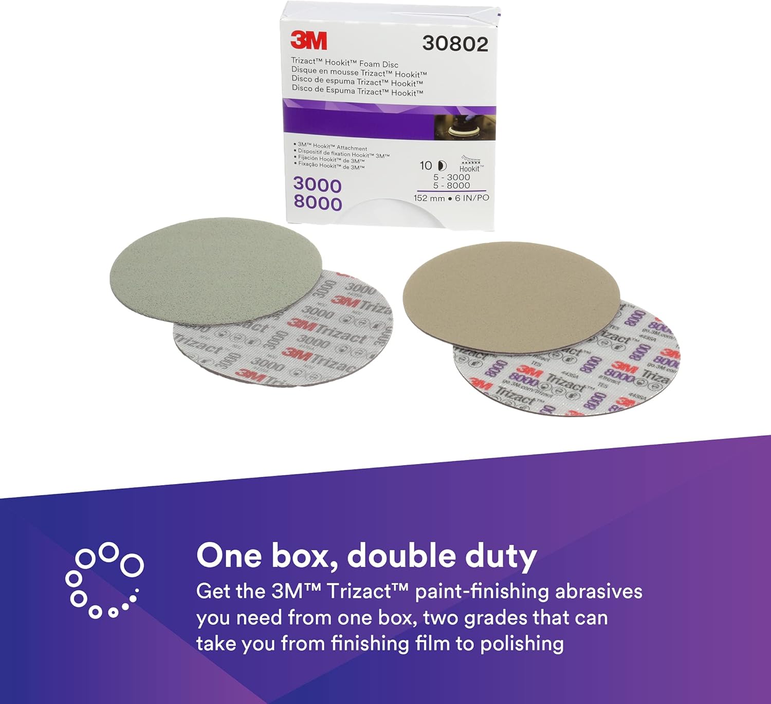 3M Hookit Foam Backing Abrasive Disc, 6 in, 3000 and 8000 Grade, 10 Discs/Carton, 4 Cartons/Case Pack of 2 X402899