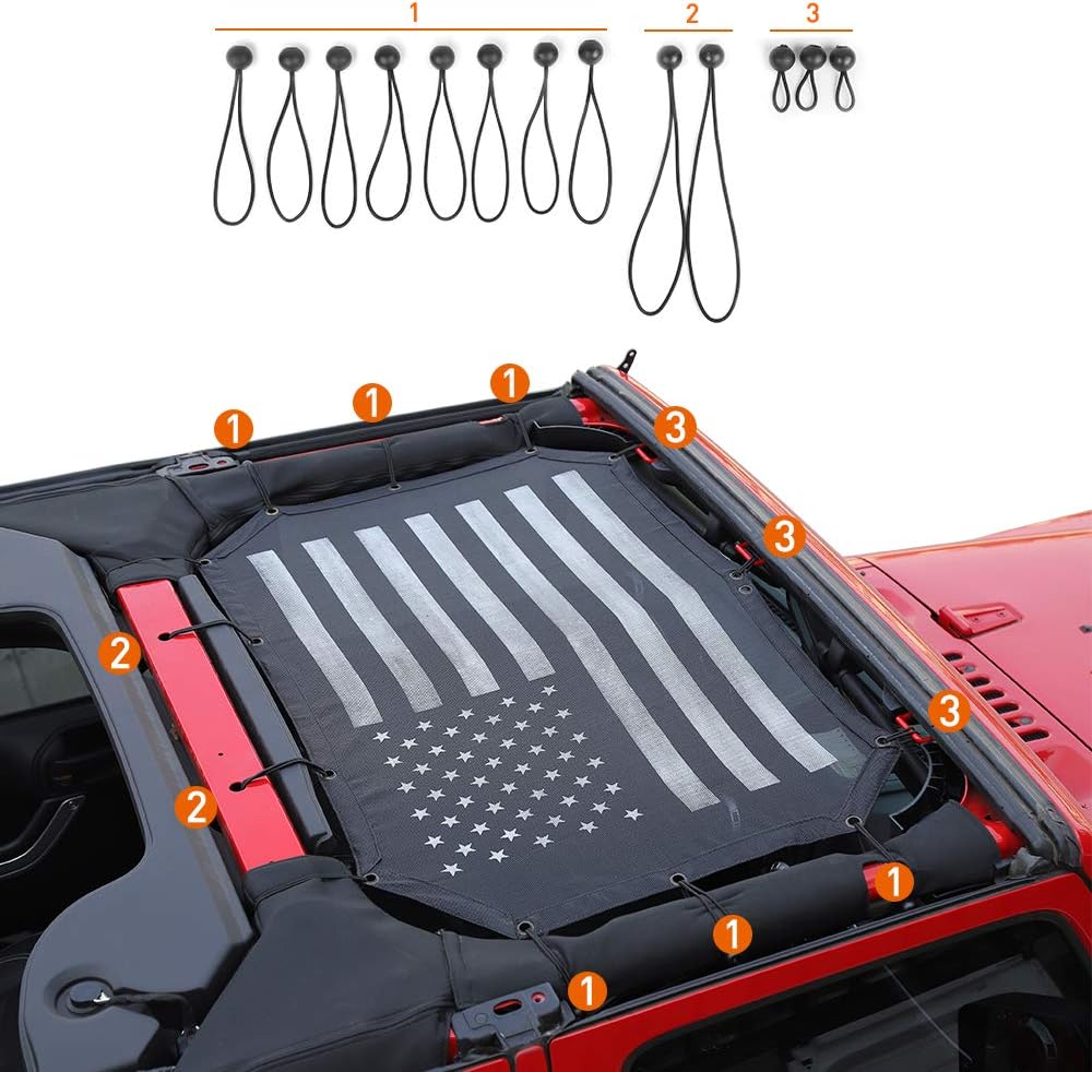 Black Mesh Shade Top Sunshade Cover for Jeep Wrangler JK JKU 2/4-Door H373979