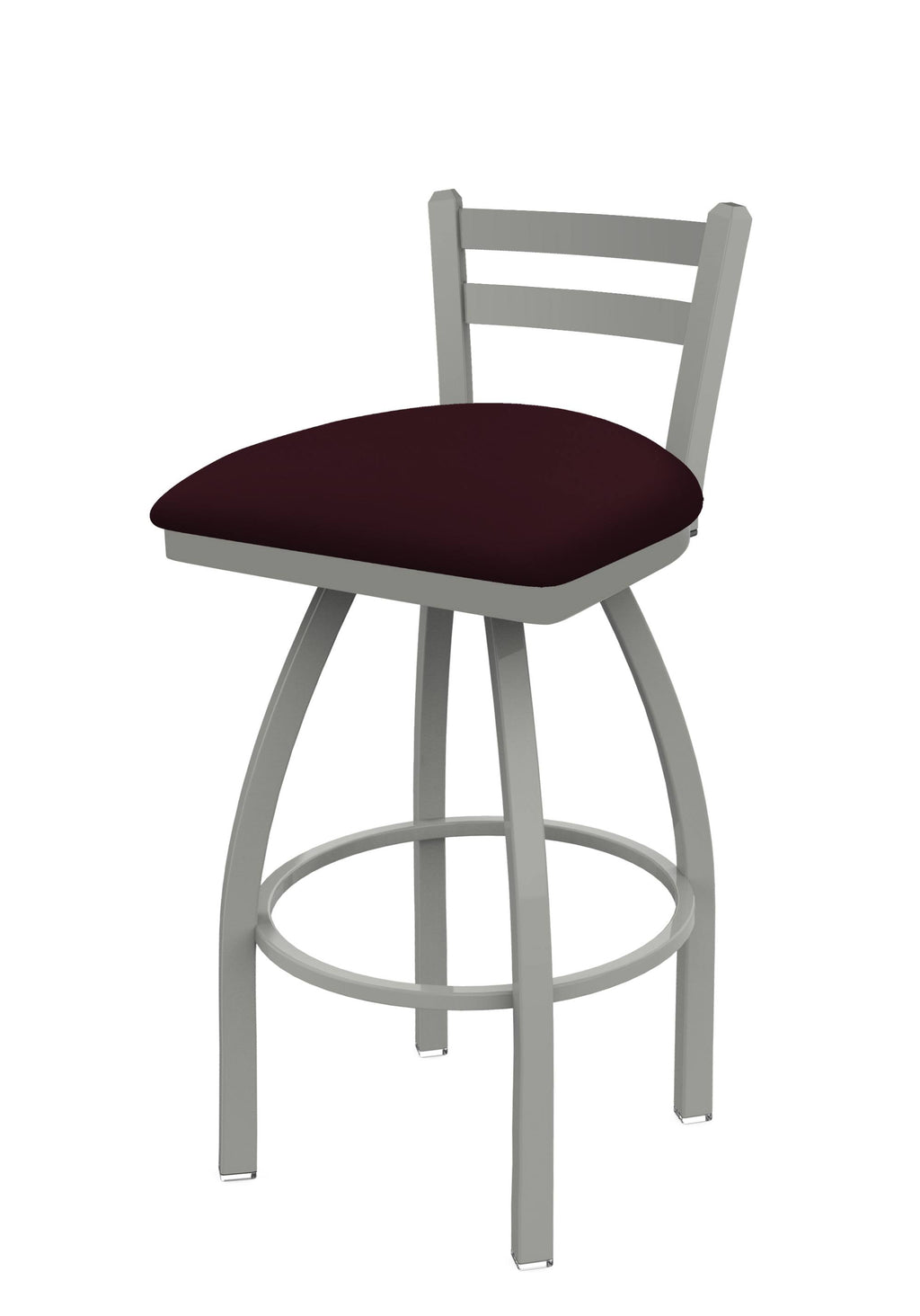 Low Back Swivel Bar Stool with Anodized Nickel Finish and Bordeaux Seat V25558