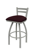 Low Back Swivel Bar Stool with Anodized Nickel Finish and Bordeaux Seat V25558