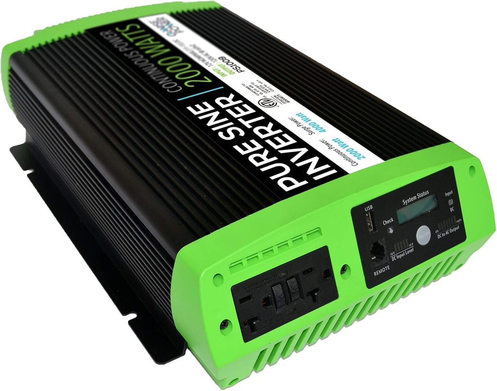 2000W Pure Sine Wave Power Inverter 12V DC to 120V AC with 3 AC Outlets and 1 5V USB Port W801458