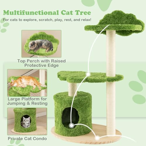 Multi-level Modern Wood Cat Tree with Sisal Scratching Posts A254