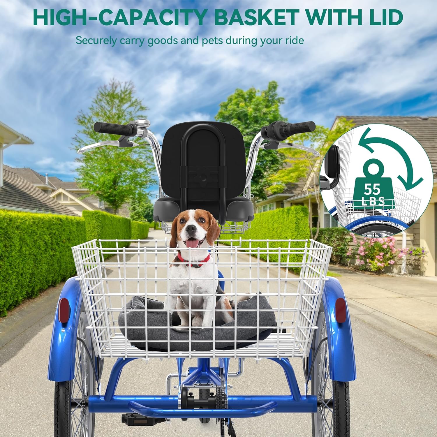 Blue 26 Inch 7 Speed 3 Wheel Tricycle with Removable Baskets B86566