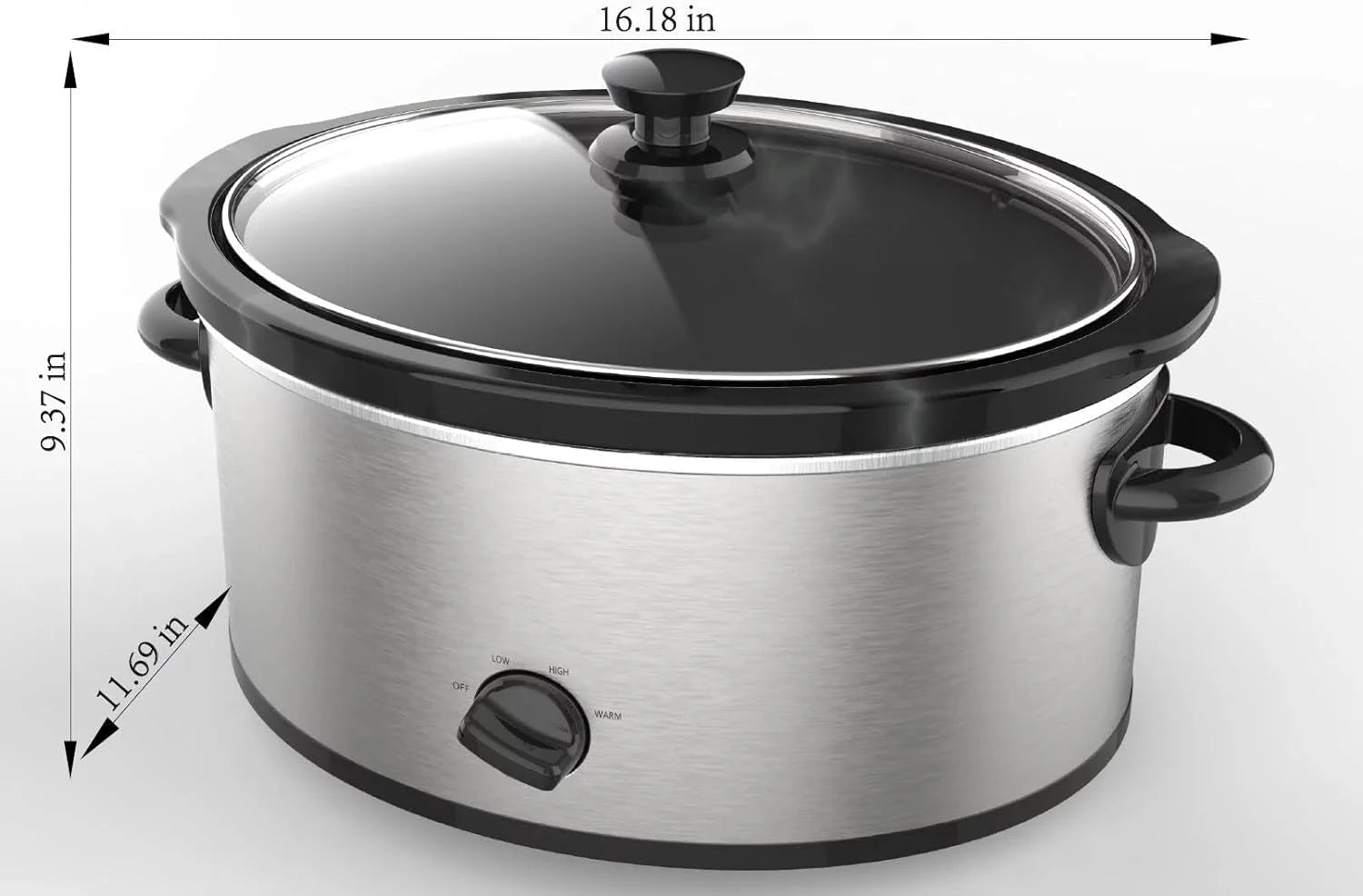 6 Quart Oval Stainless Steel Slow Cooker with Glass Lid U852