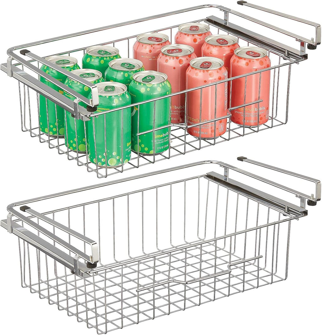 Compact Hanging Pullout Drawer Basket, Metal Wire, 2 Pack, Black G395853
