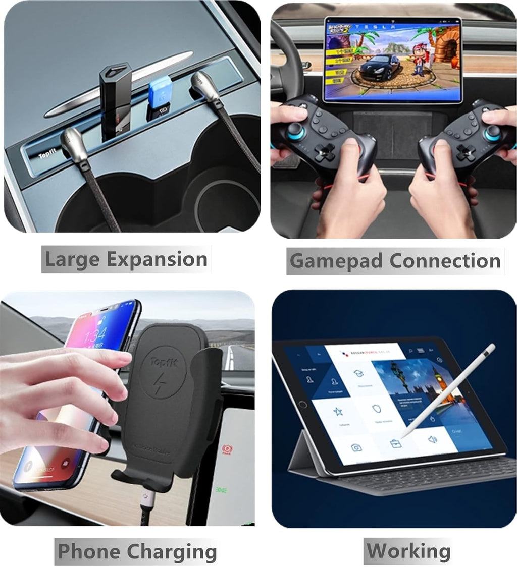 4 in 1 USB Hub Center Console Adapter for Tesla Model Y Model 3, Pack of 2 I136420