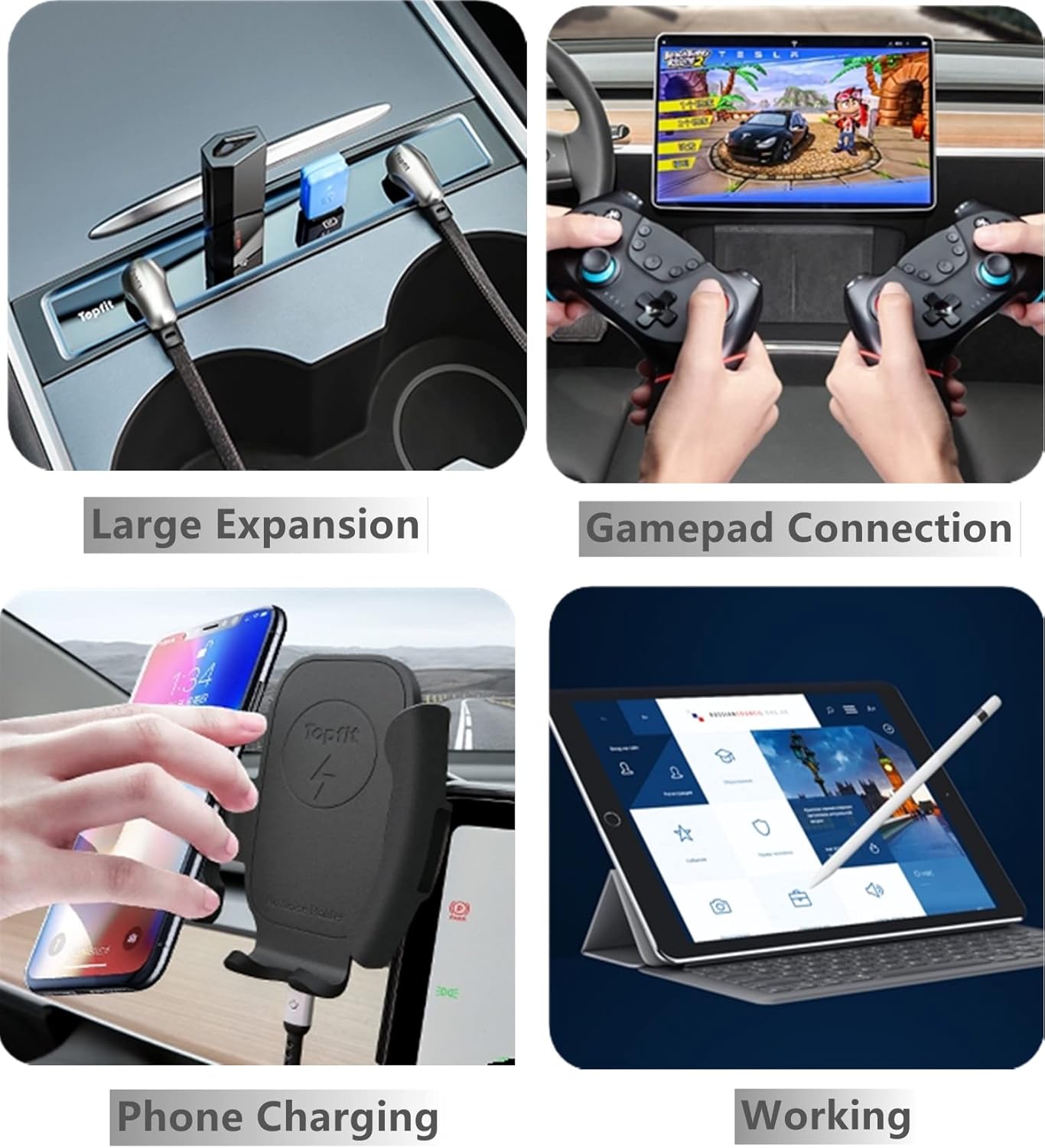 4 in 1 USB Hub Center Console Adapter for Tesla Model Y Model 3, Pack of 2 I136420