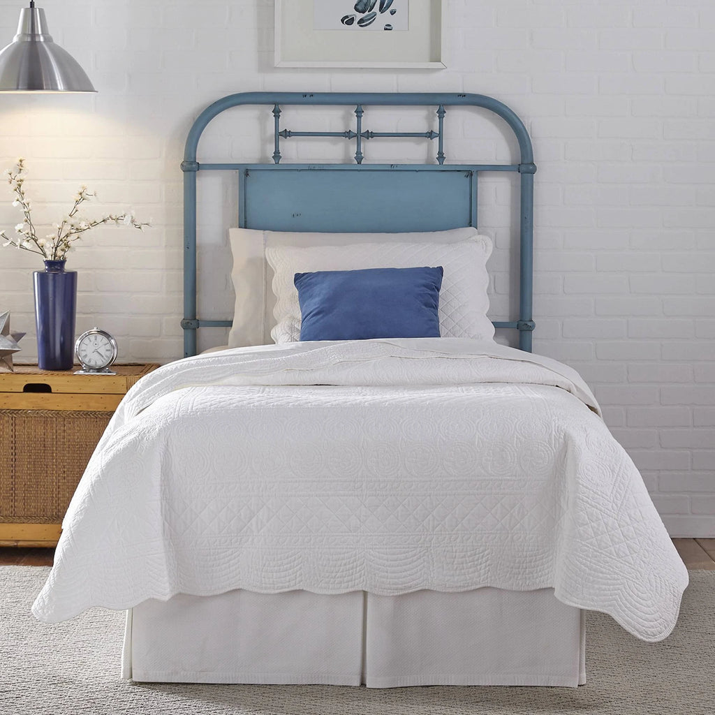 Distressed Blue Full Metal Headboard B29577
