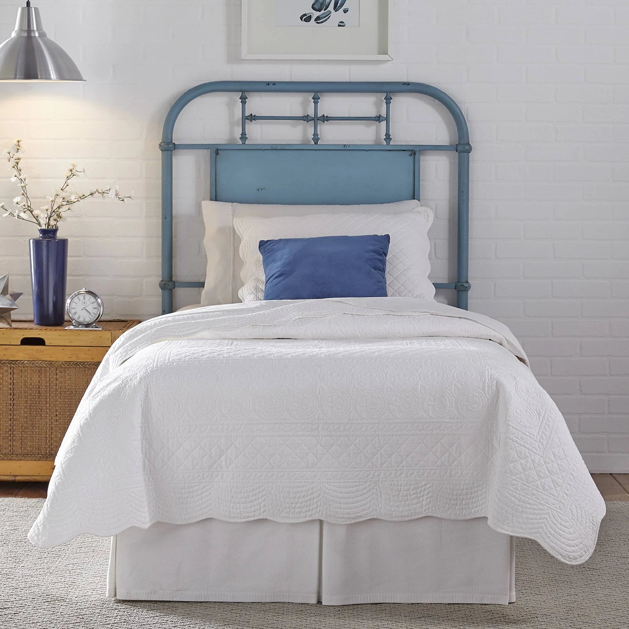 Distressed Blue Full Metal Headboard B29577