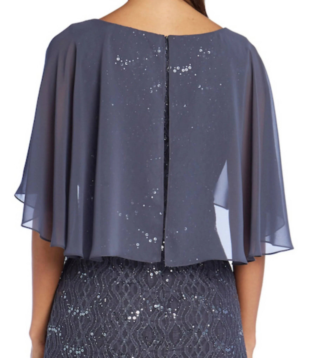 Black Embellished Lace Capelet Gown L147