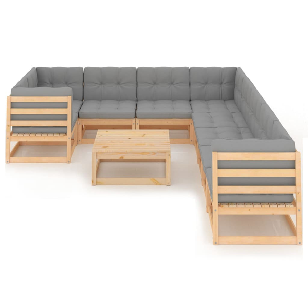 10 Piece Patio Lounge Set with Gray Cushion Pinewood Sectional Outdoor Furniture Set V99010