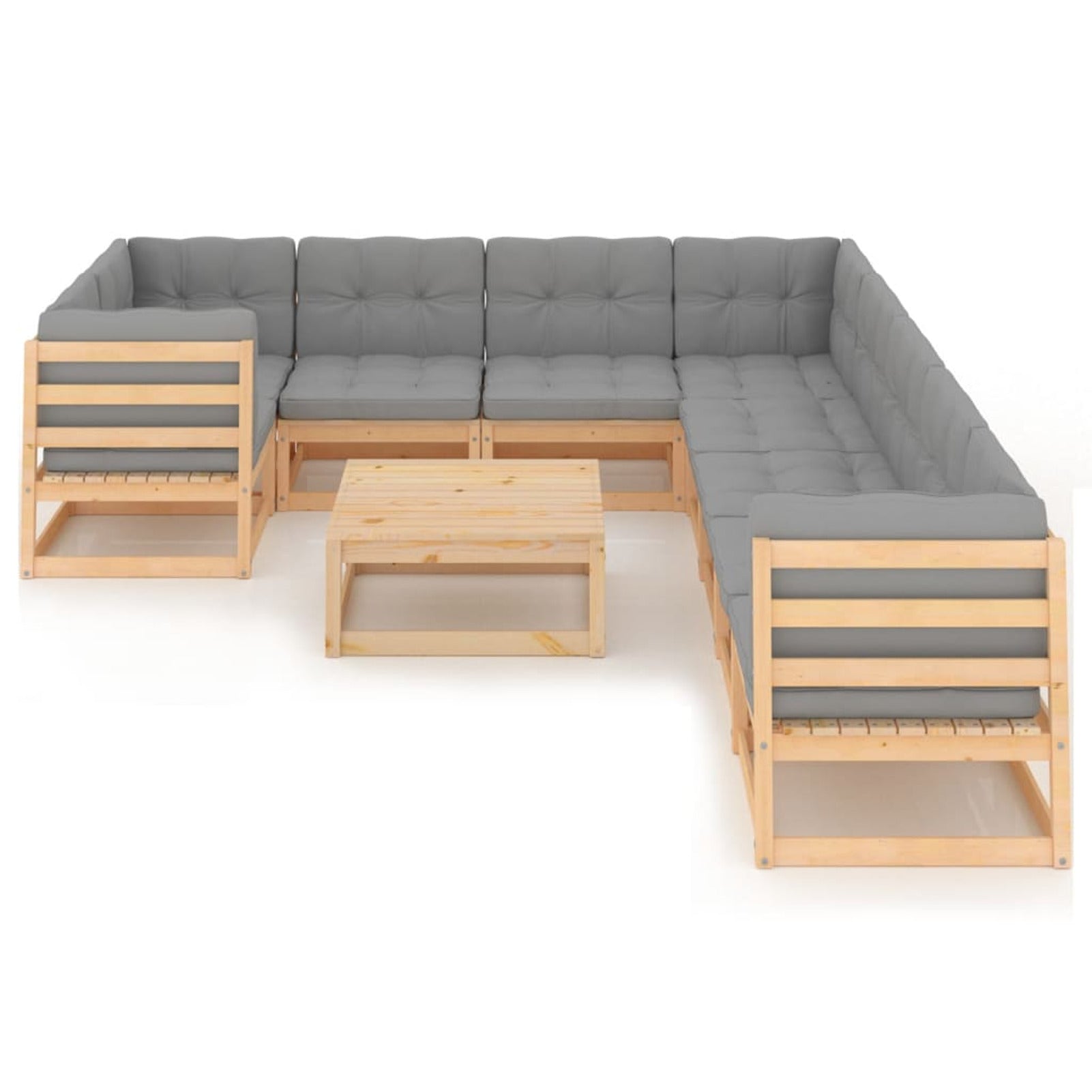 10 Piece Patio Lounge Set with Gray Cushion Pinewood Sectional Outdoor Furniture Set V99010