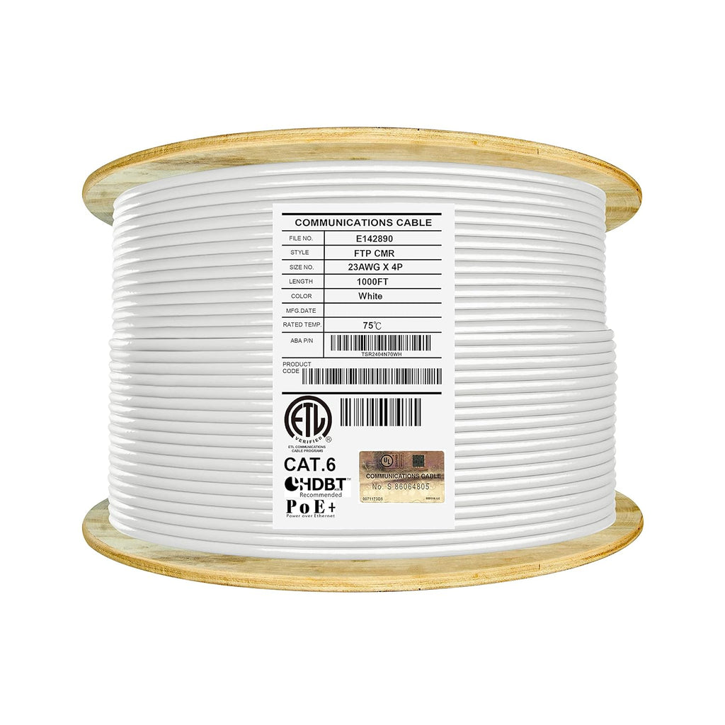 Cat6 Shielded Riser 1000ft F/UTP 23AWG Solid Bare Copper Bulk Ethernet Cable Reel Yellow I514