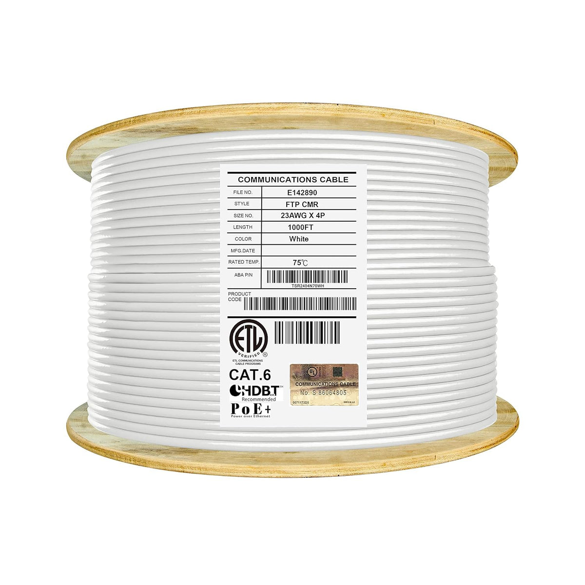 Cat6 Shielded Riser 1000ft F/UTP 23AWG Solid Bare Copper Bulk Ethernet Cable Reel Yellow I514