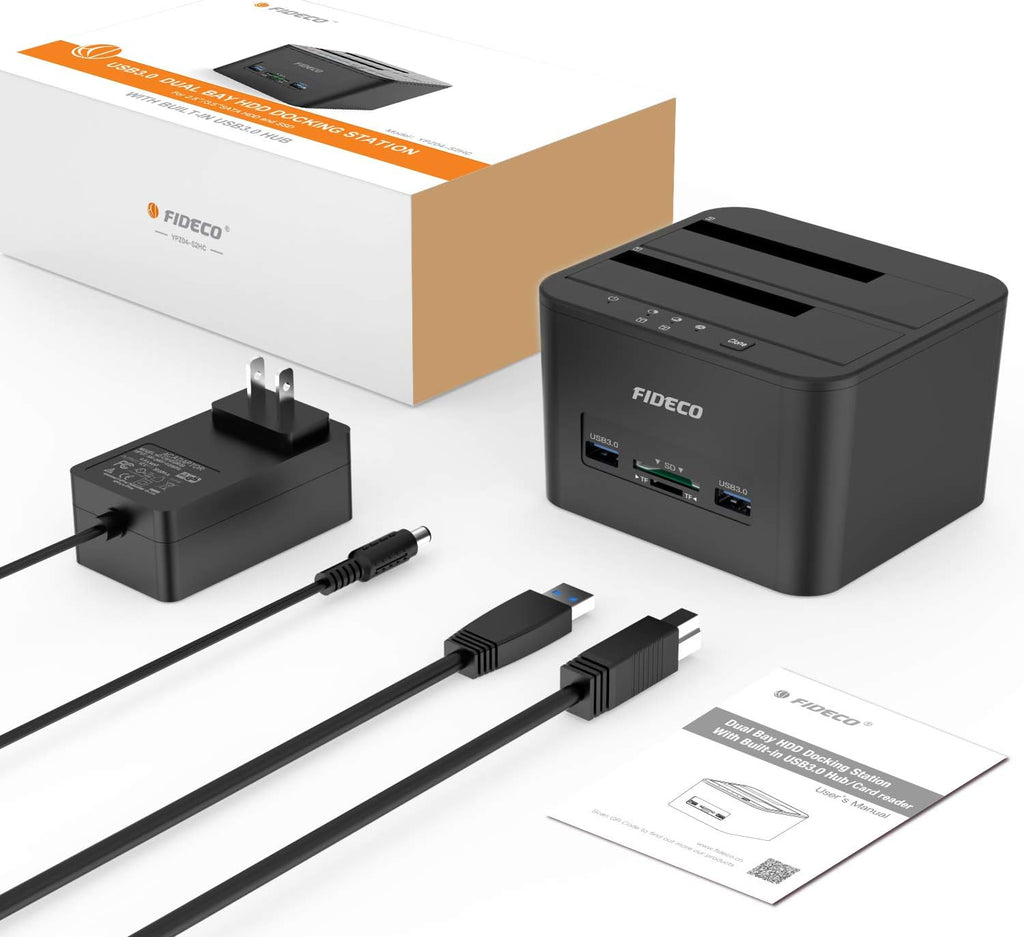 USB 3.0 Dual-Bay External Hard Drive Docking Station with Offline Clone Function and SD Card Slots for 2.5/3.5 Inch SATA HDD SSD J2556