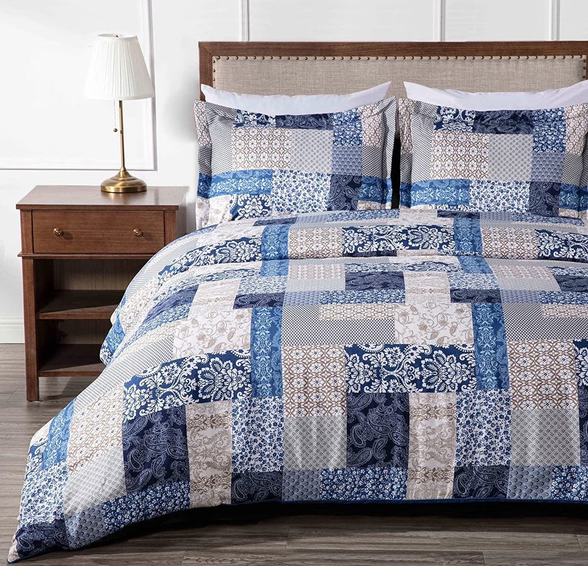 Navy Blue 3-Piece Printed Comforter Set D6355