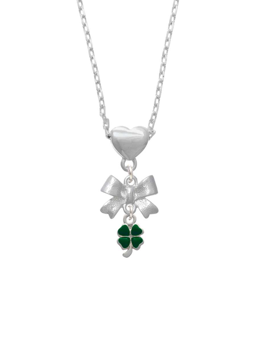 Silvertone Mini Green Four Leaf Clover Heart Necklace G13909