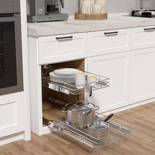 2 Tier Pull Out Cabinet Organizer 7.5" W x 21.5" D Chrome V295489
