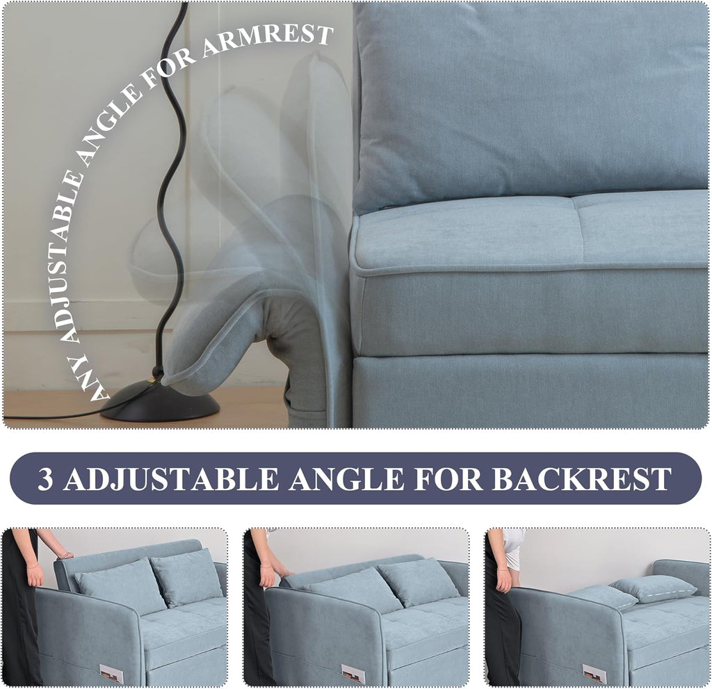 Bluish Grey Chenille Fabric Double Sofa Bed with Pull-Out Bed T6018