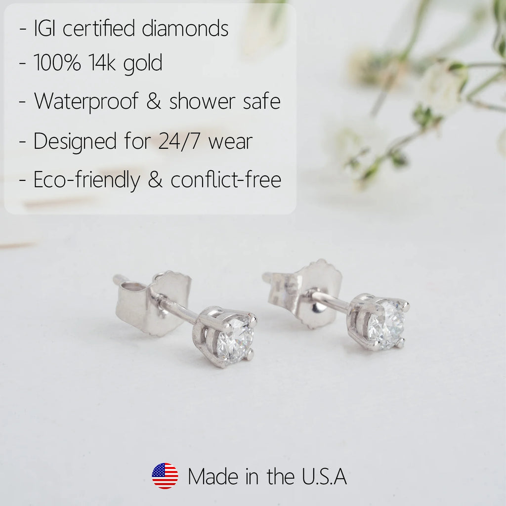 1/4 Carat Lab Grown Diamond Stud Earrings in 14k White Gold with 4-Prong Setting E38192
