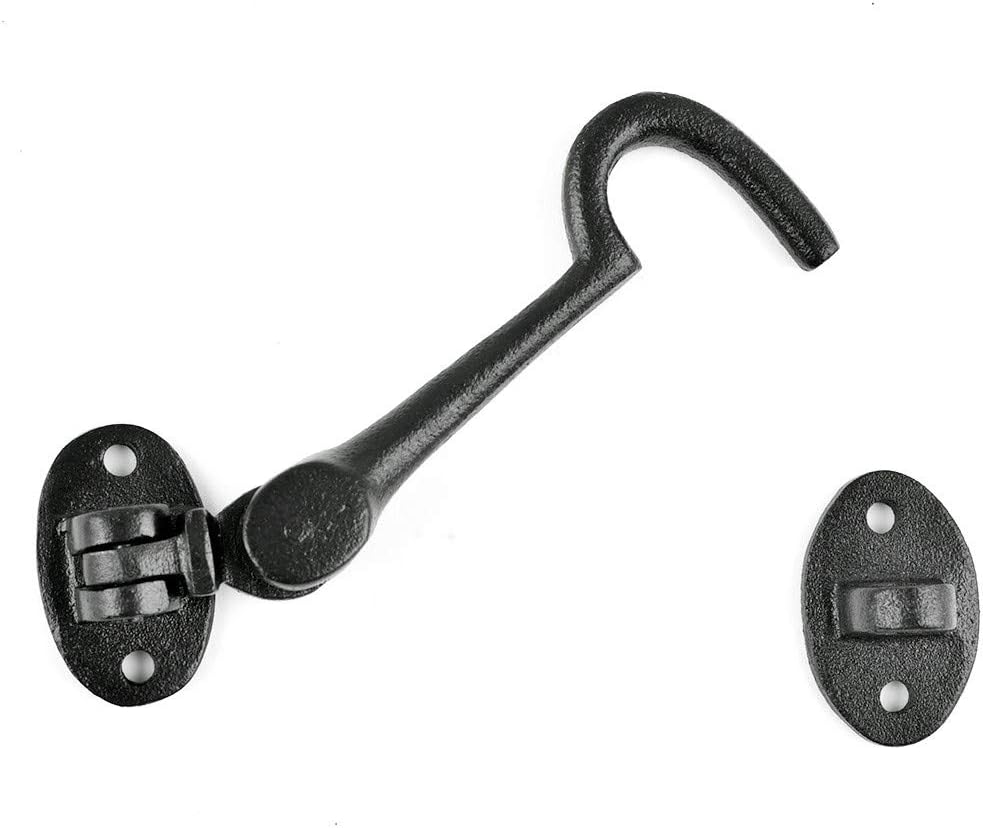 Black Wrought Iron Cabin Hook Eye Bolt 4 Swivel Style Reversible Privacy Hook Latches with Screws Pack of 10 J491314