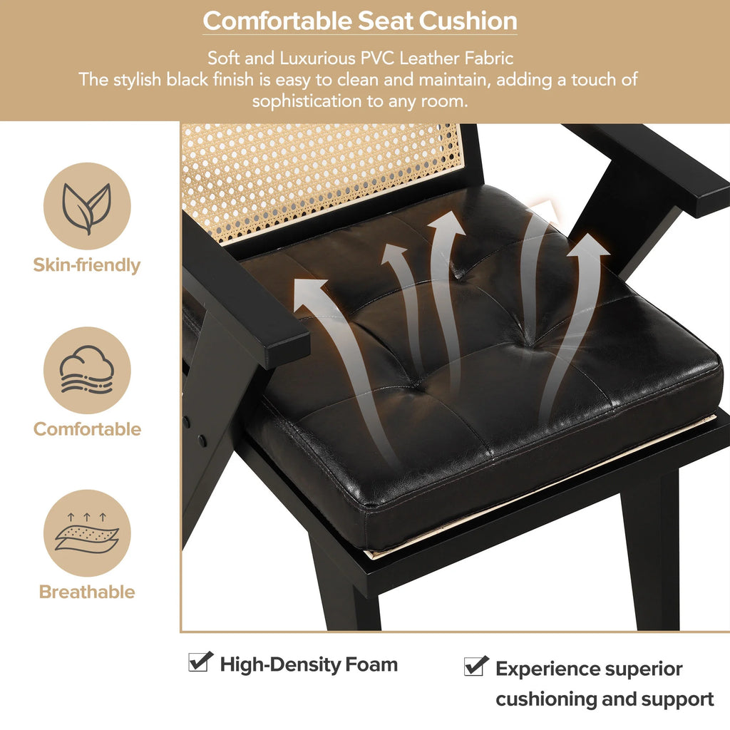 Black Accent Chair with Rattan Backrest and Padded Seat C76365