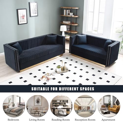 Black Velvet 3 Seater Sofa with Gold Metal Legs X706980