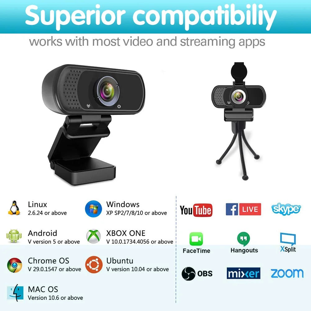 1080P Webcam with Microphone and Tripod Stand, Black A419185