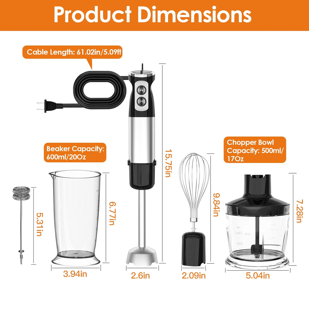 1000W 5 in 1 Stainless Steel Hand Blender with 12 Speeds K103999
