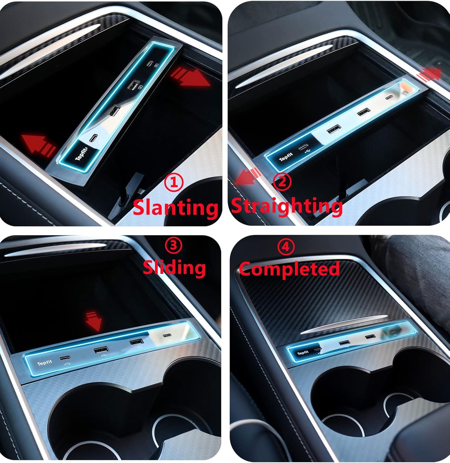 4 in 1 USB Hub Center Console Adapter for Tesla Model Y Model 3, Pack of 2 I136420