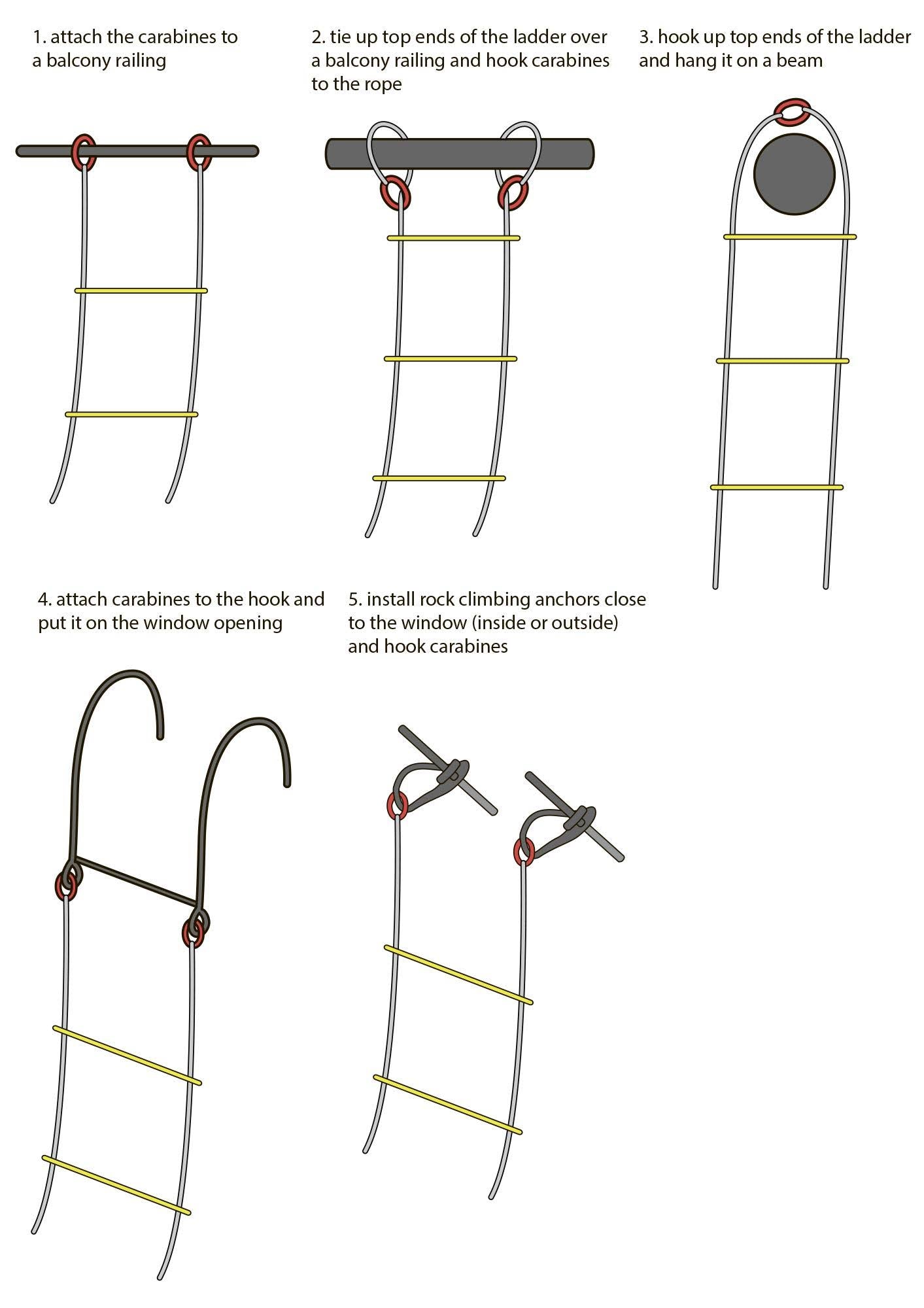 16 ft Flame Resistant Fire Escape Rope Ladder with Hooks Q22926