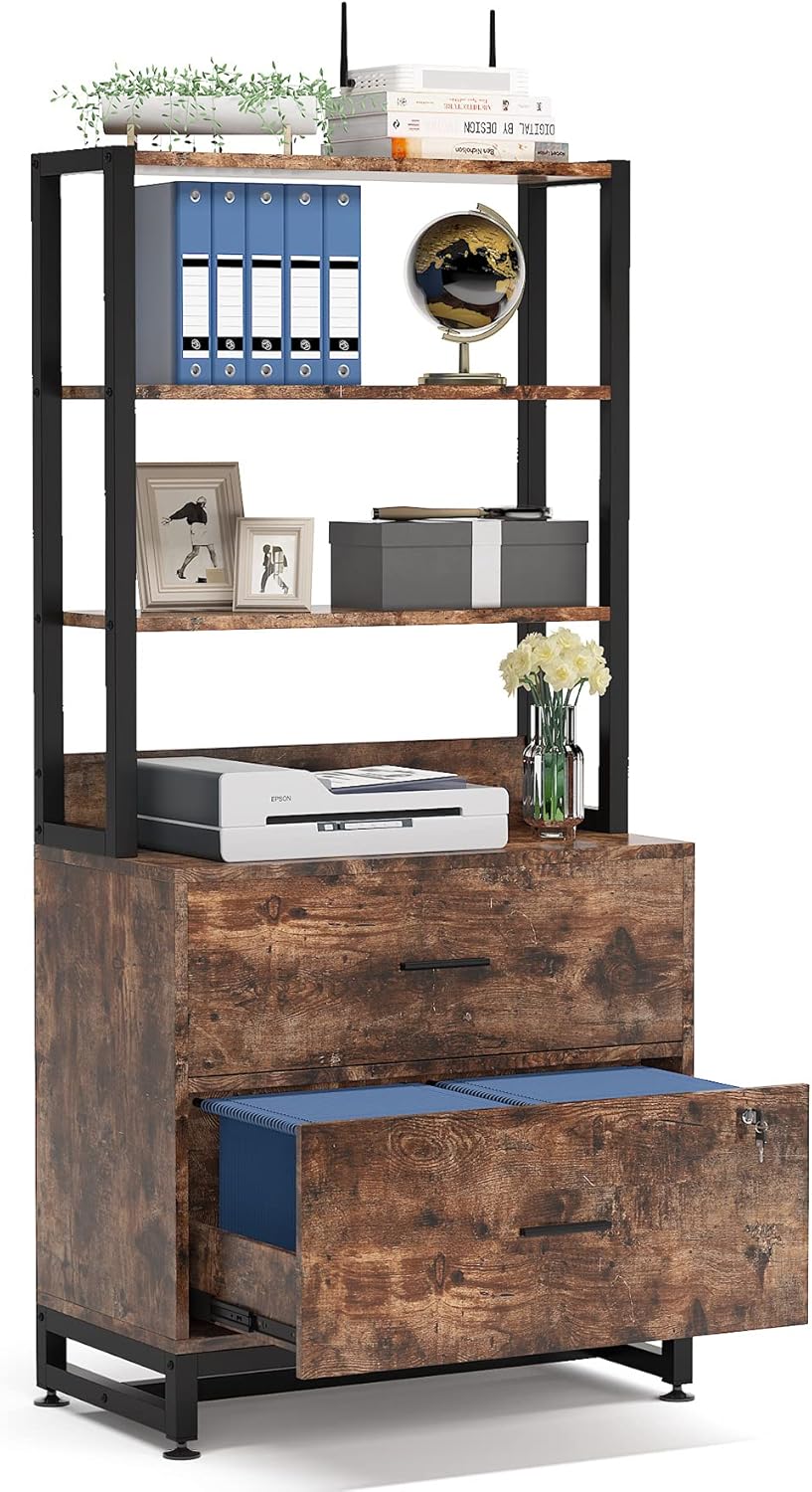 2 Drawer Lateral File Cabinet with Lock, Black F1148
