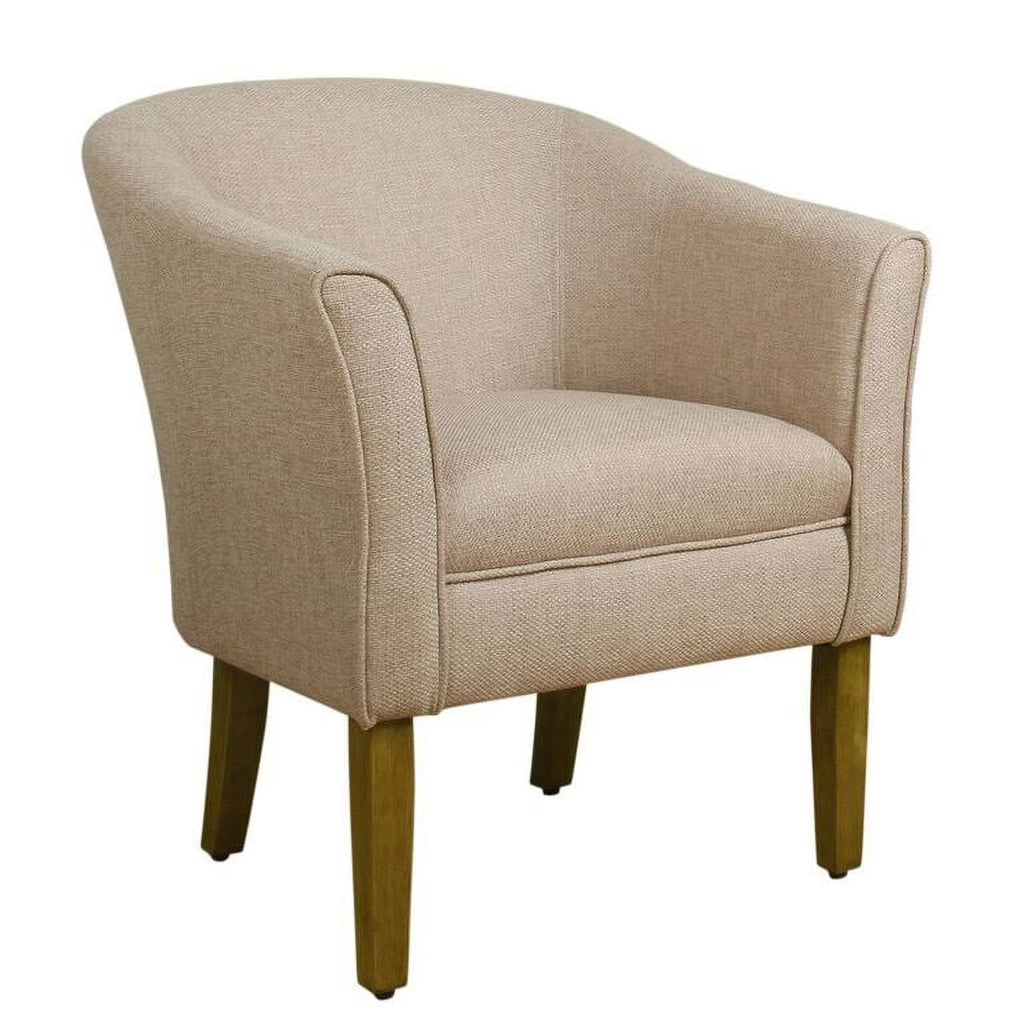 Cream and Brown Fabric Upholstered Wooden Accent Chair J320