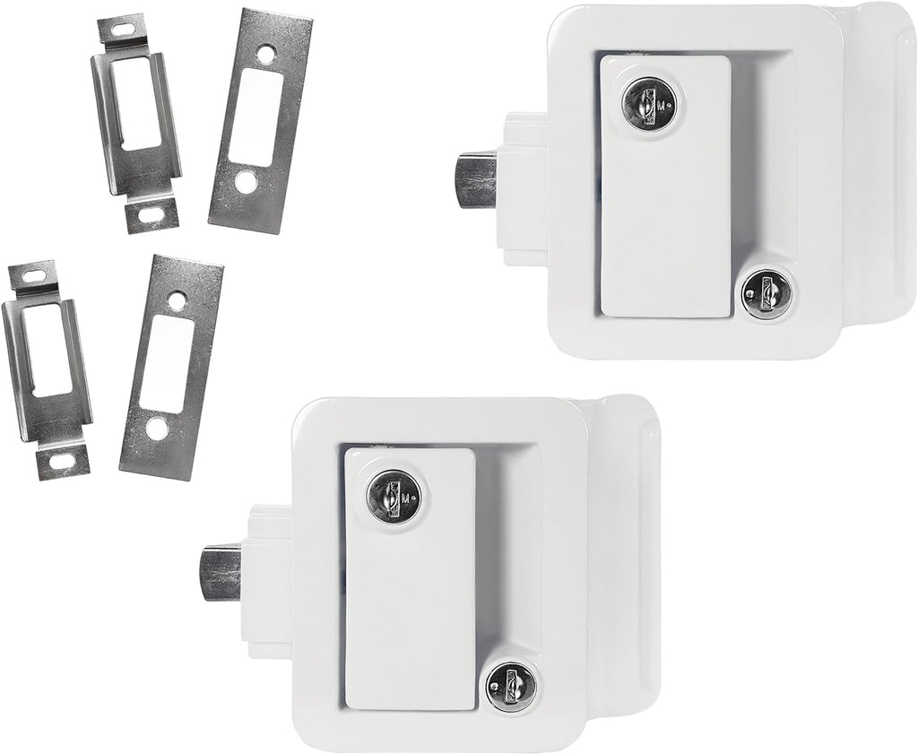 White RV Paddle Door Handle with Deadbolt (2) W3615